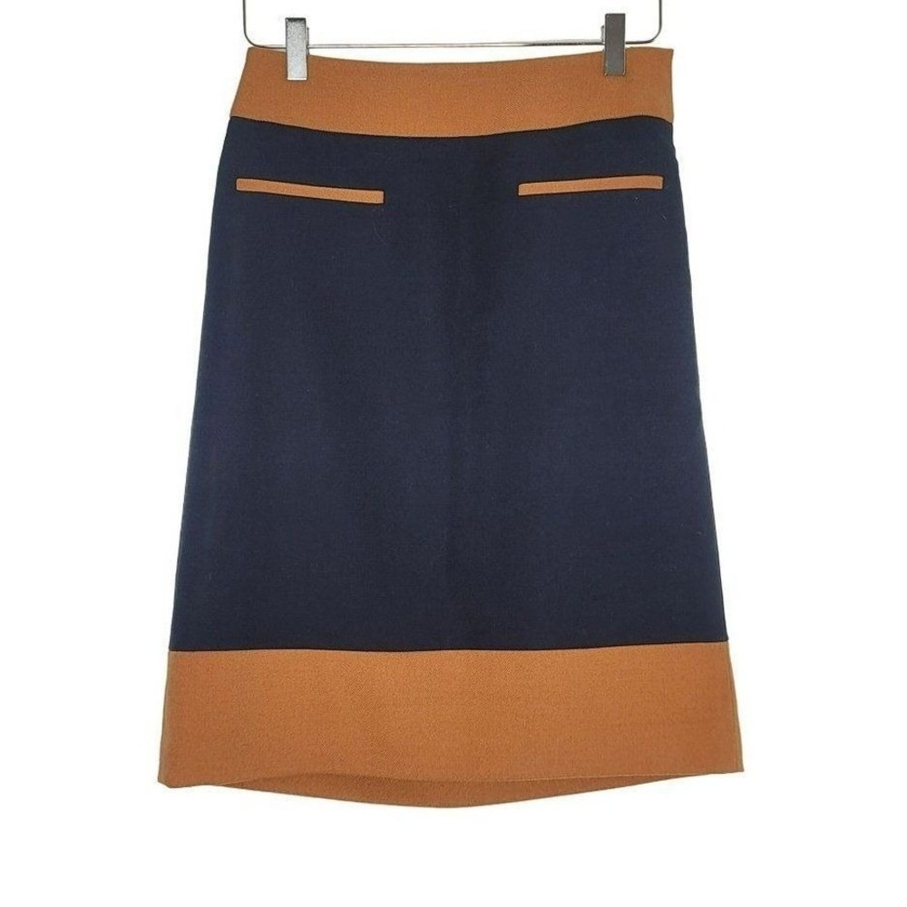 Loft Skirt Navy Blue Camel Color Block A-Line Career Work Preppy Lined 00